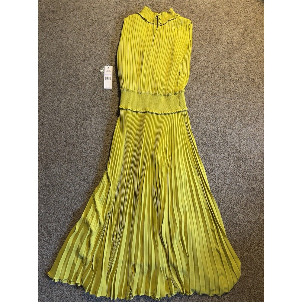 Nanette Lepore Golden Cypress Pleated Dress Size 6 Sleeveless Mock Neck - Picture 4 of 6